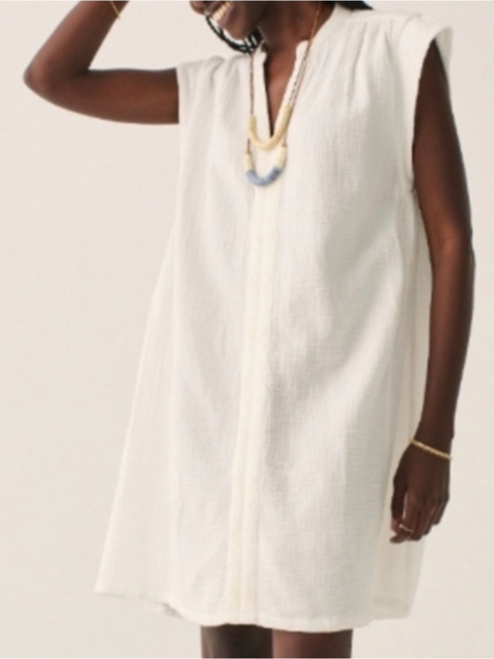 Faherty Lucia Dress XS White Organic Cotton Gauze Sleeveless Shift Boho Coastal
